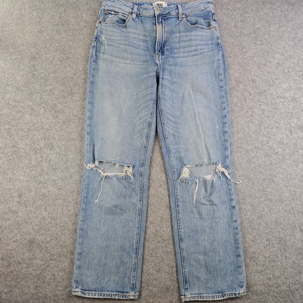 Paige Sarah Straight Ankle Jeans Women's 30x27 Blue Light Wash Distressed